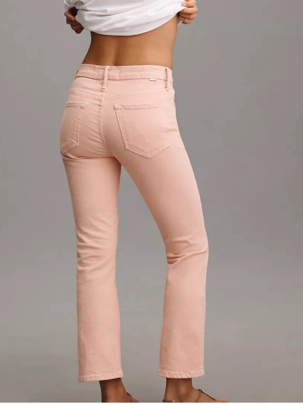 MOTHER The Insider Hover High Rise Crop Flare Jeans Peach Parfait Pink 26 - Picture 14 of 15